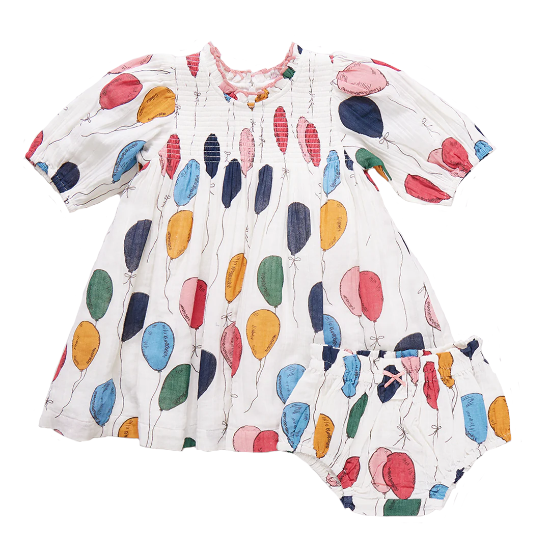 Baby Girls Stevie Puff Sleeve Dress Set - Balloon Bunches SP25-Little Sprout