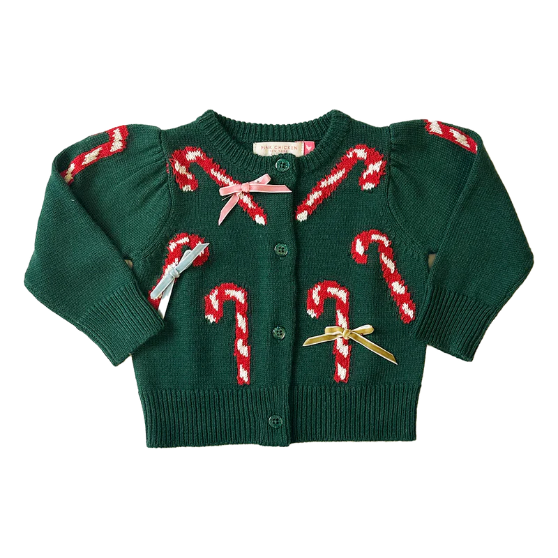 Baby Girls Constance Sweater - Green Candy Cane Bows-Little Sprout