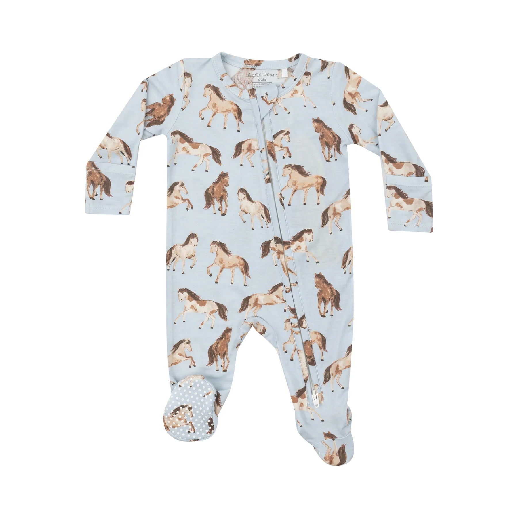 2-Way Zipper Footie - Blue Horses-Little Sprout