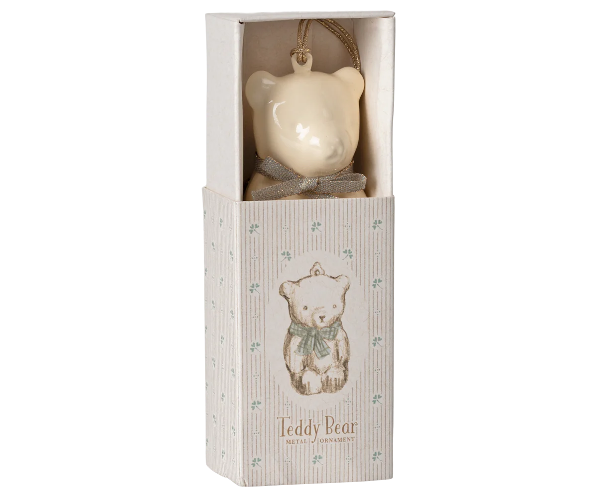 Metal Ornament, Teddy Bear - Off White/Blue-Little Sprout