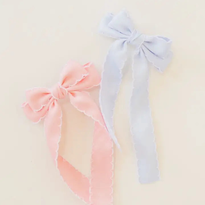 Olivia Long Bow Clip - Blue-Little Sprout