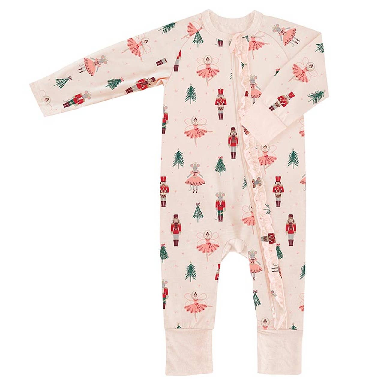 Cozy Romper with Ruffles - Pink Nutcracker - 3-6M