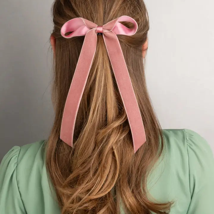 Velvet & Satin Long Tail Bow - Red-Little Sprout