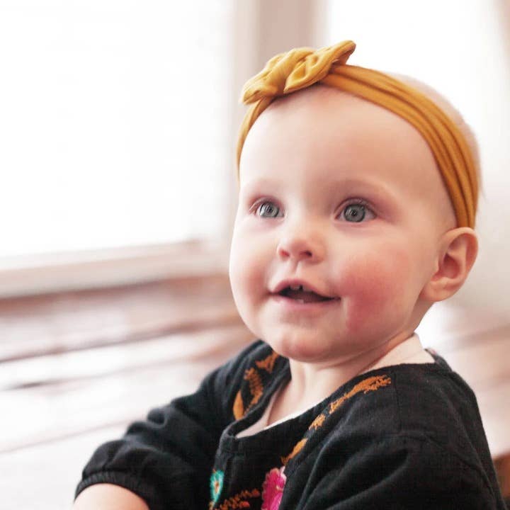 Nylon Bow Knotted Center Headwrap Infant Headband Baby Girl: Ivory-Little Sprout