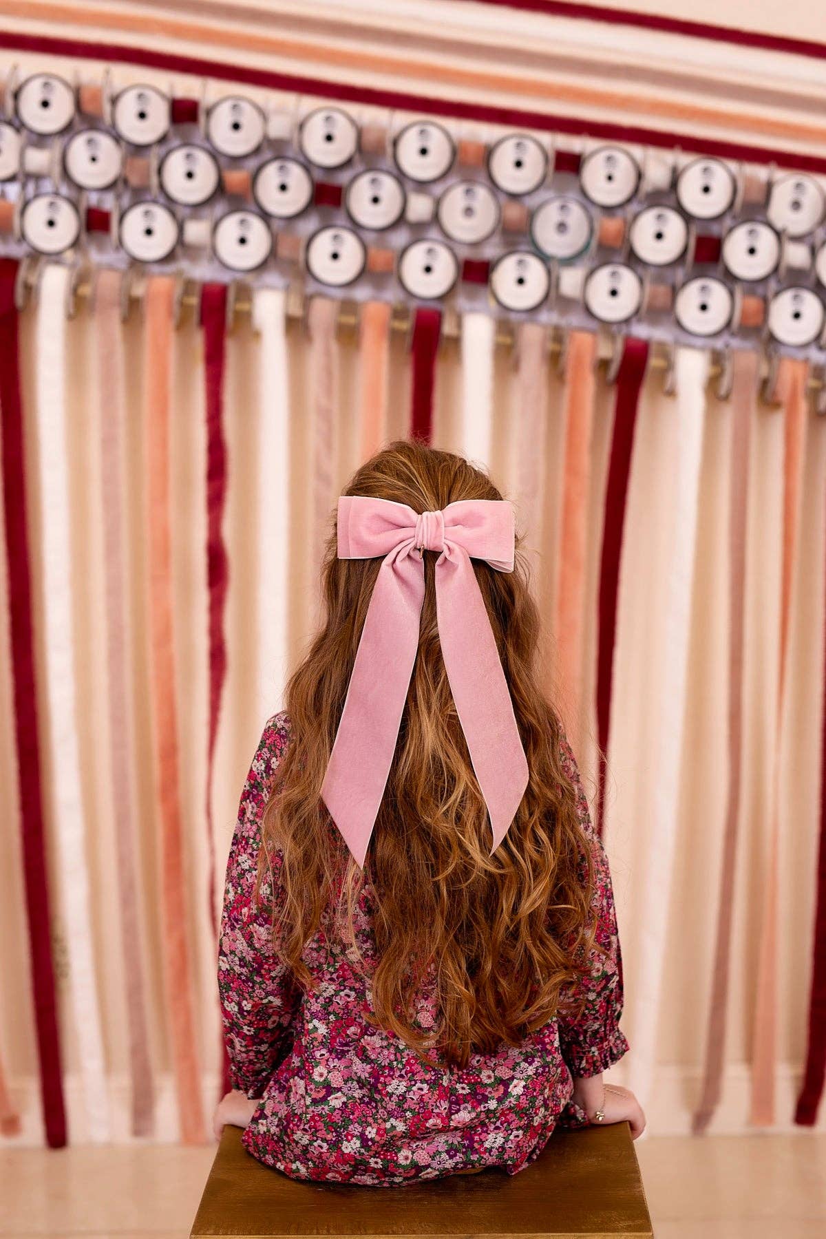Madeline Velvet Long Tail Bow Clip - Red: Red-Little Sprout