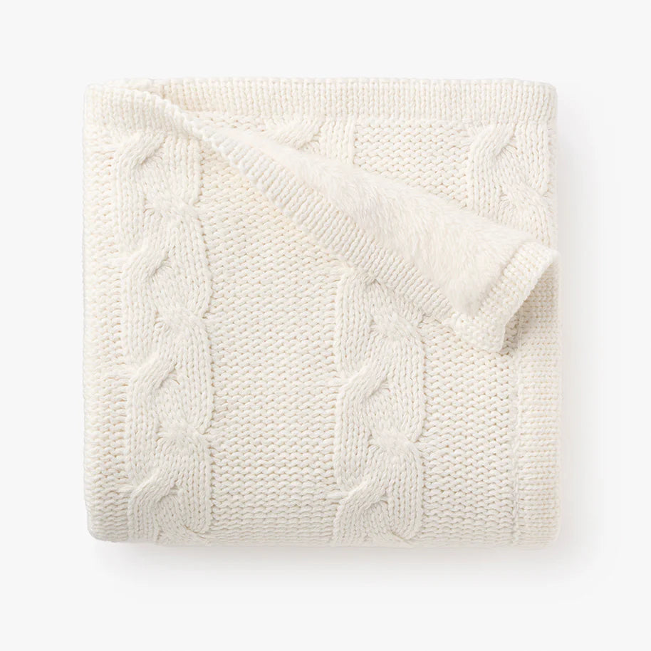 White Cotton/Acrylic Cable Fur Back Baby Blanket-Little Sprout