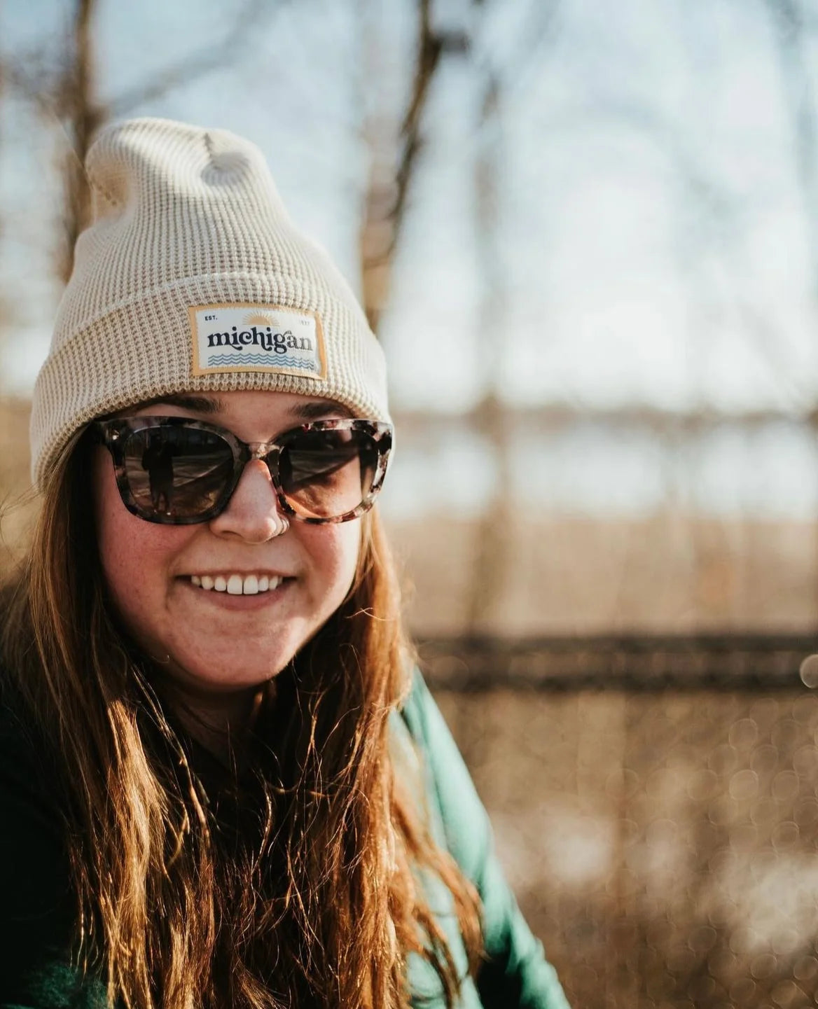 Waffle Knit Michigan Patch Beanie-Little Sprout