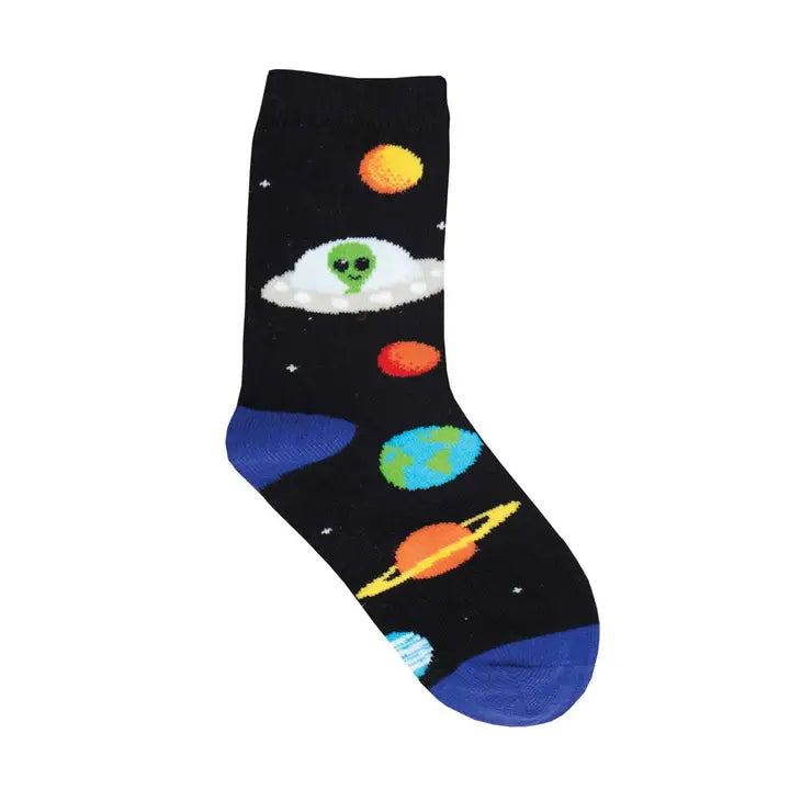 Kids Cotton Crew Socks - Space Race/Black 4-7Y-Little Sprout