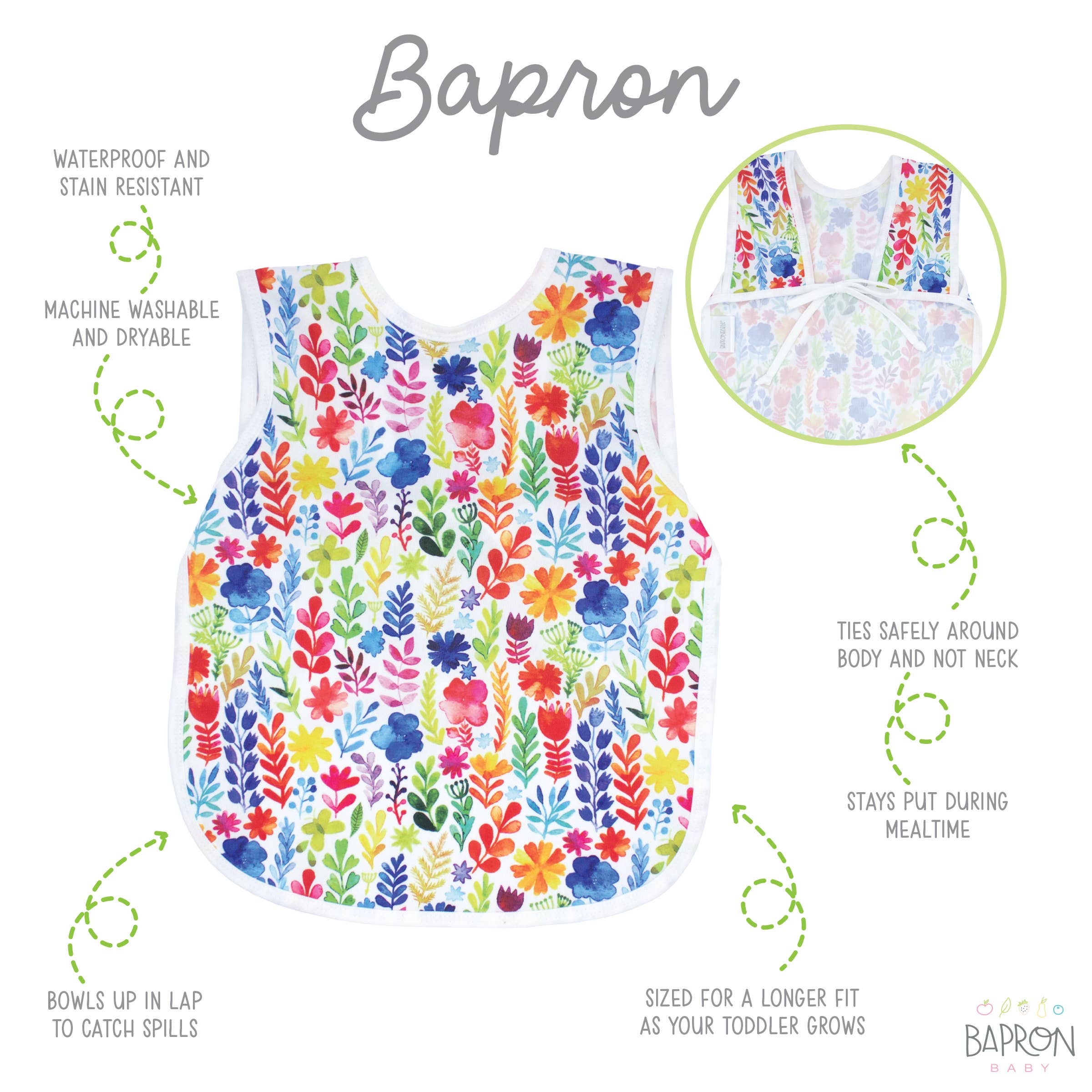 Rainbow Watercolor Floral Bapron: Toddler (6m-3T)