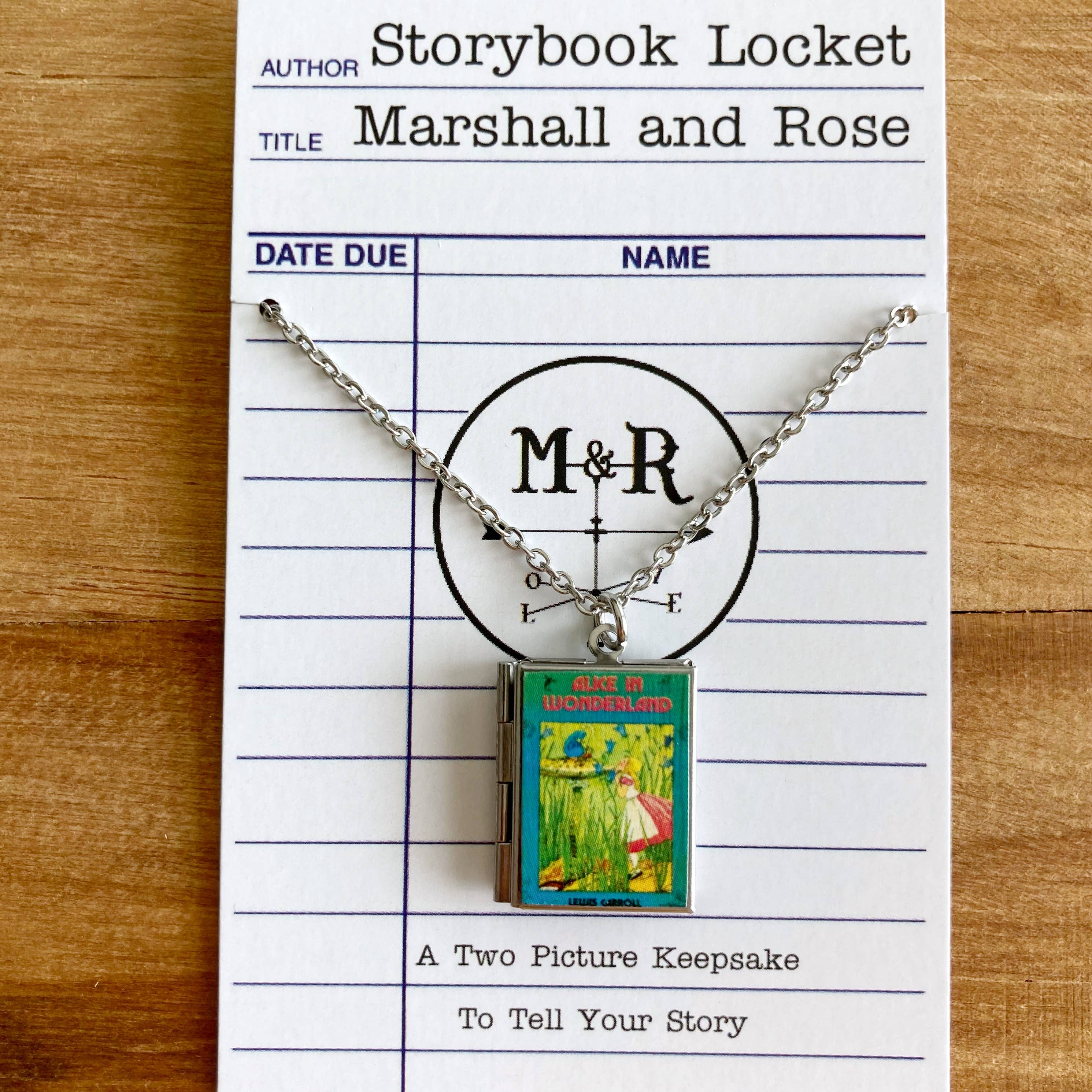 Book Locket Alice In Wonderland - Blue with Caterpillar: Stainless Steel-Little Sprout