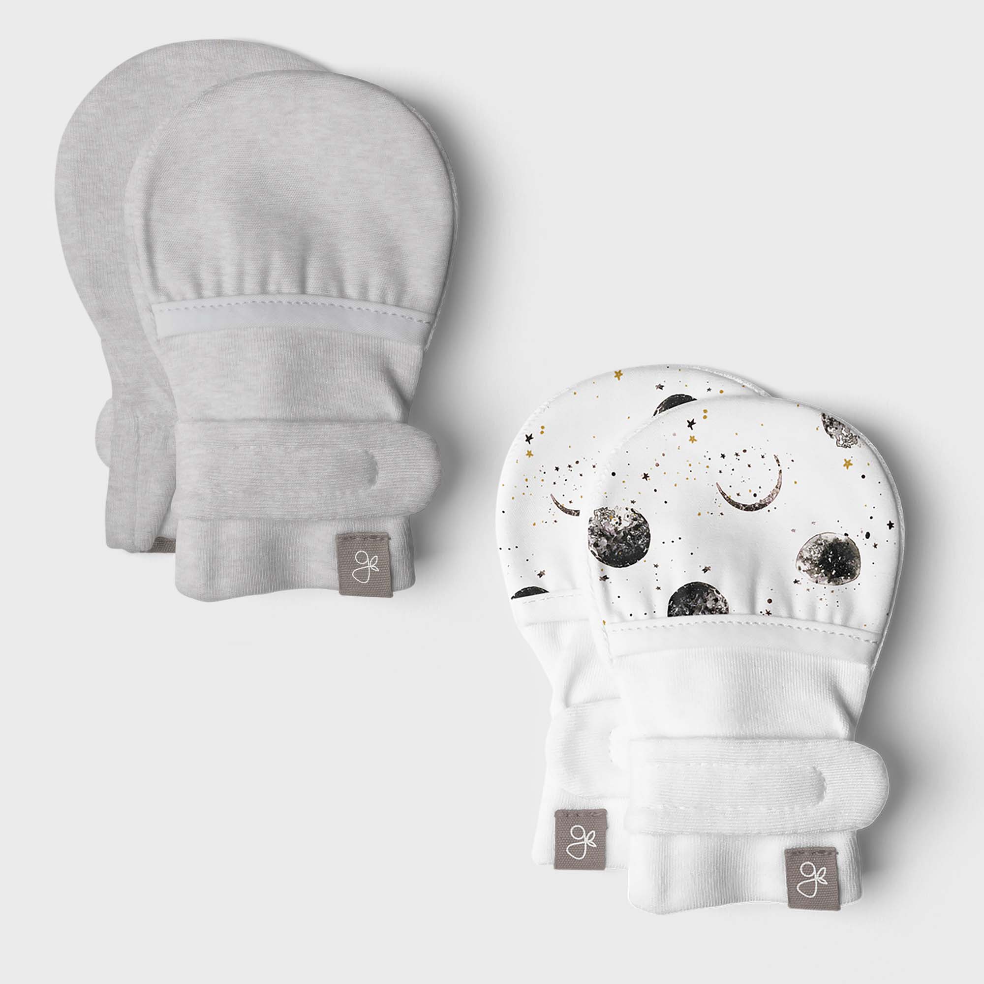 Stay On 2-Pack Baby Mitts - Many Moons + Storm Gray: 0-3-Little Sprout