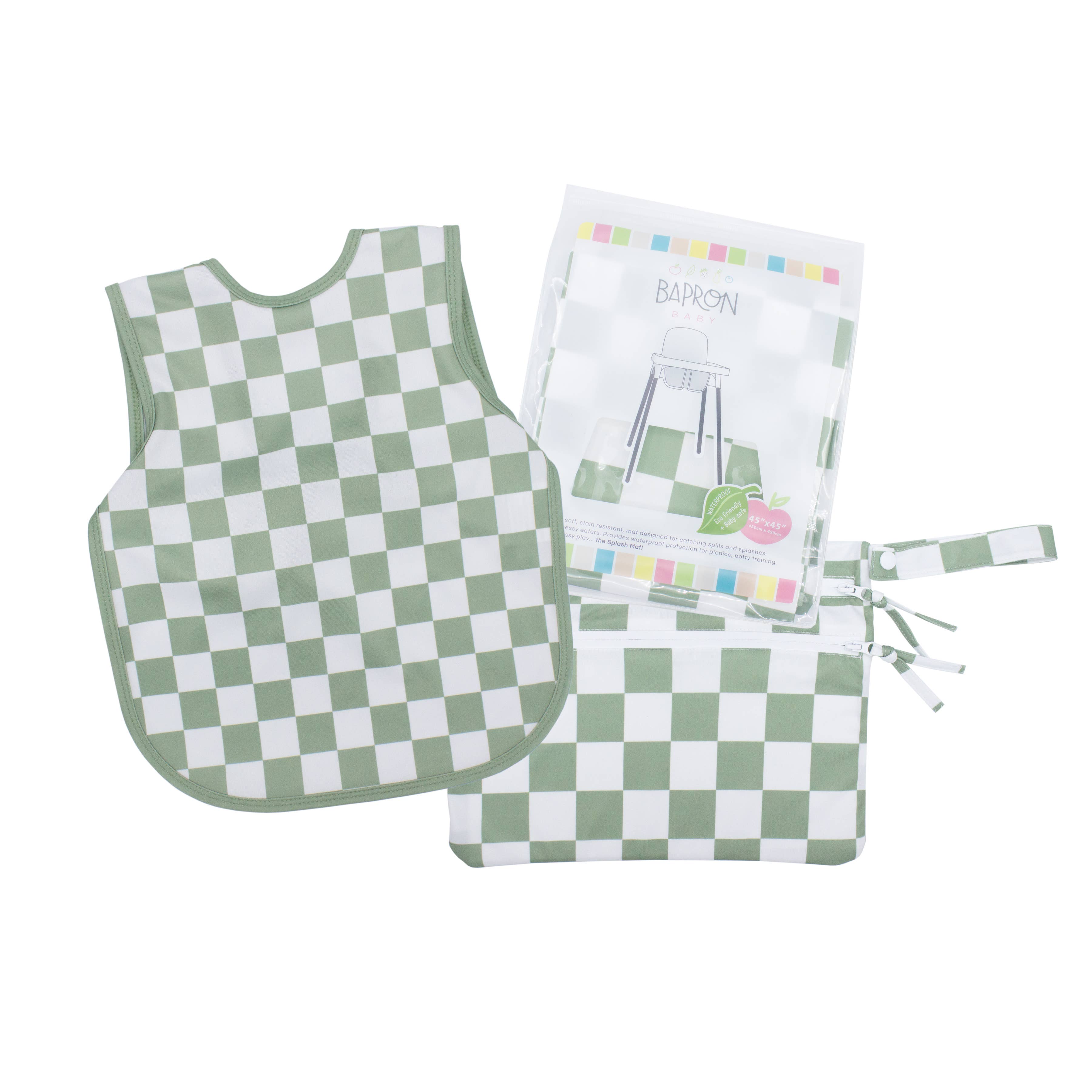 Sage Checkerboard Bapron: Toddler (6m-3T)
