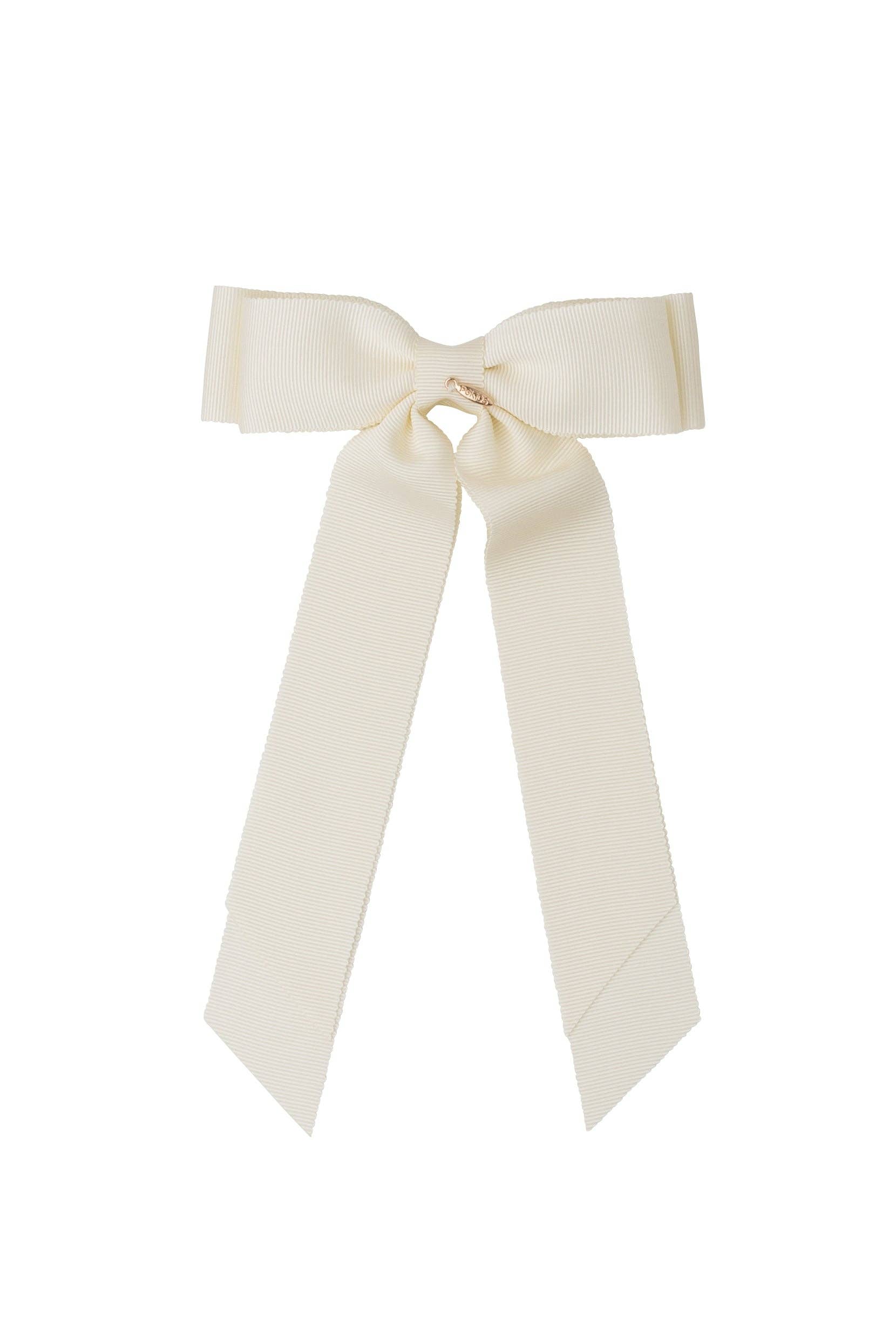 Madeline Petersham Long Tail Bow Clip - Ivory: Ivory-Little Sprout