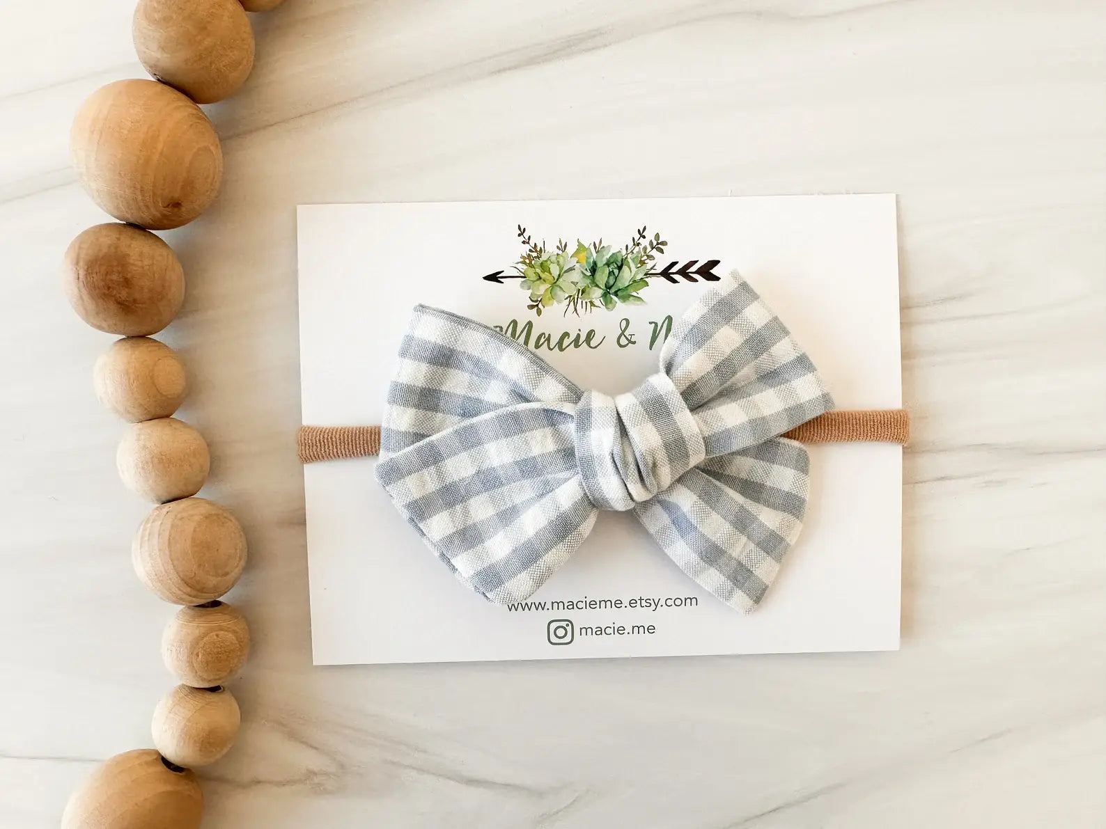Blue Gingham Medium Schoolgirl Bow(s): 1 Bow on Clip-Little Sprout
