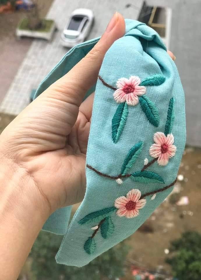 Floral Embroidered Linen Knot Turban, Collection Olivia: 2.Apricot Branch-Little Sprout