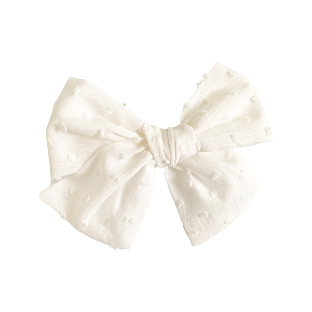 White Swiss Dot Oversized Schoolgirl Bow: Clip-Little Sprout