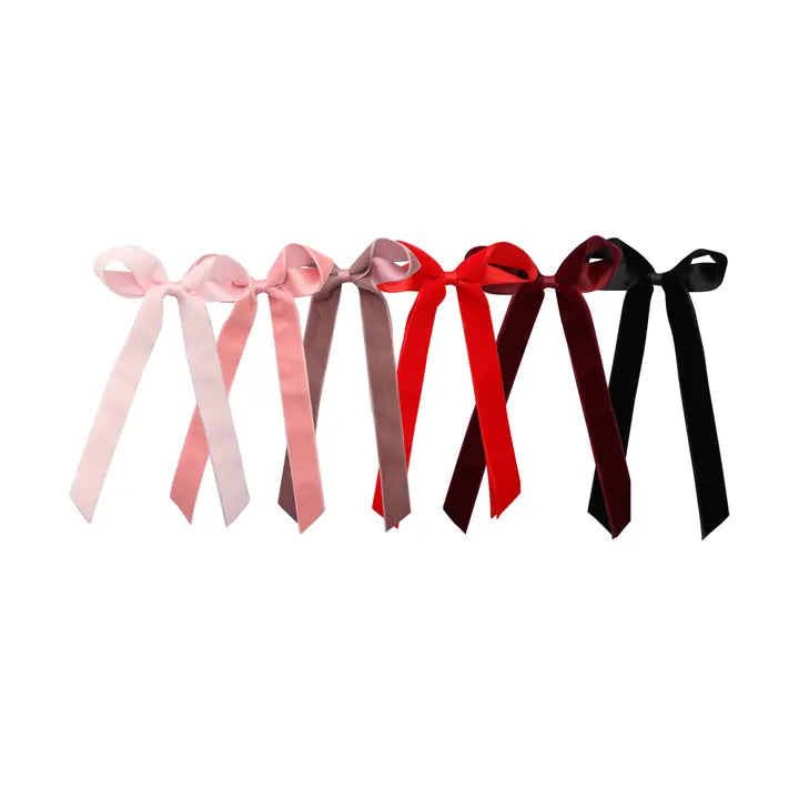 Velvet & Satin Long Tail Bow - Red-Little Sprout