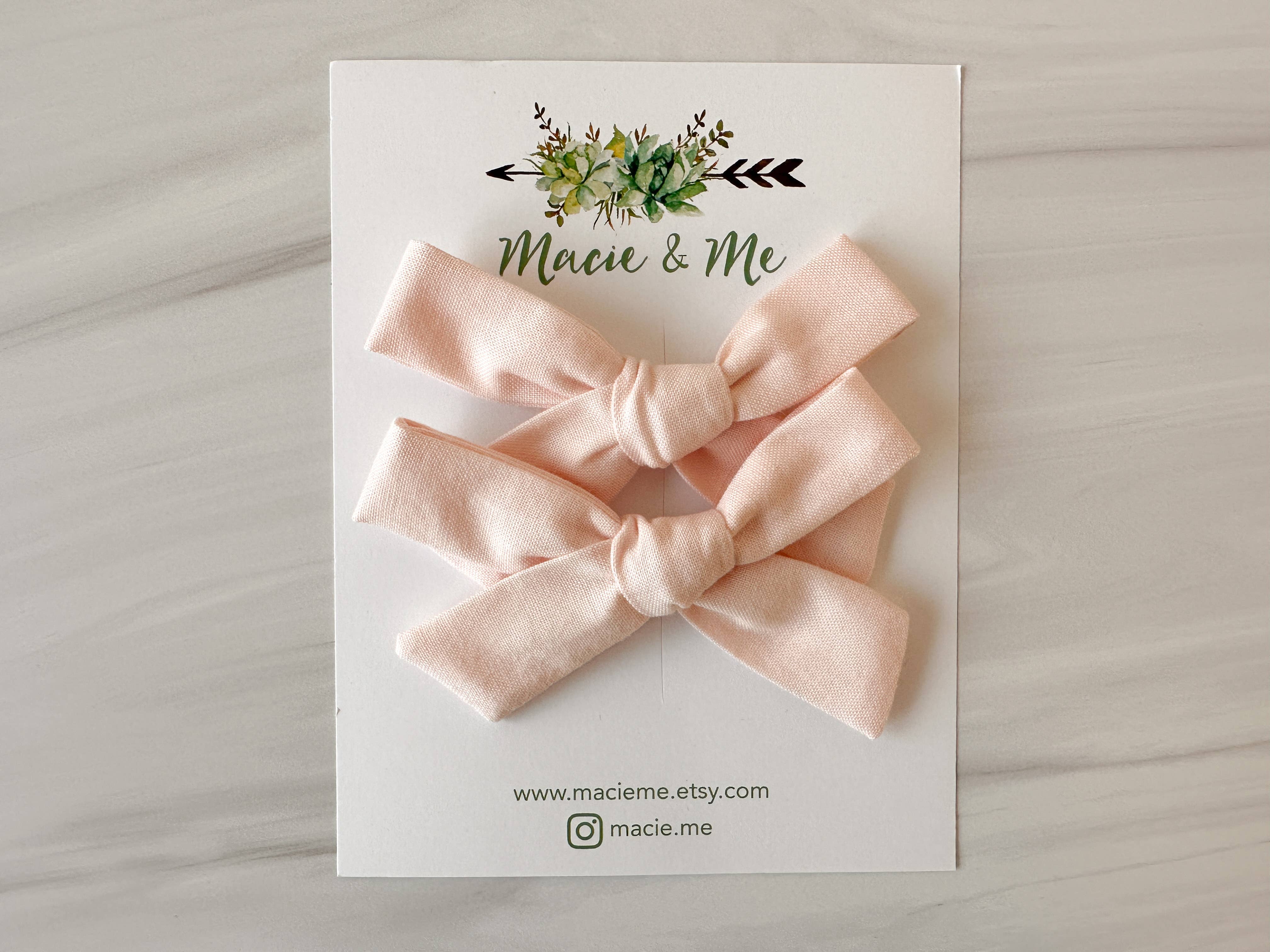 Blush Pink Hand Tied Pigtail Bows: 1 Bow on Headband-Little Sprout