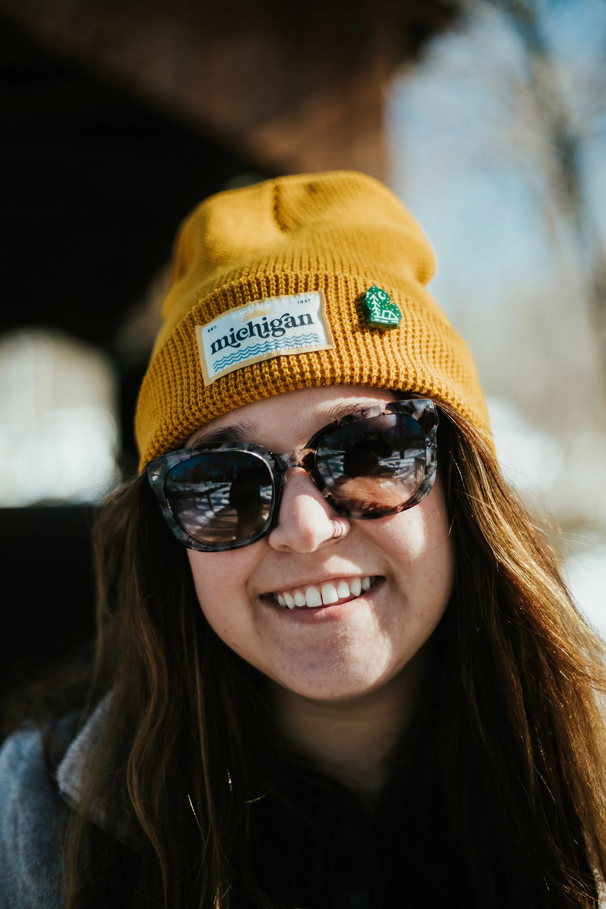 Waffle Knit Michigan Patch Beanie-Little Sprout