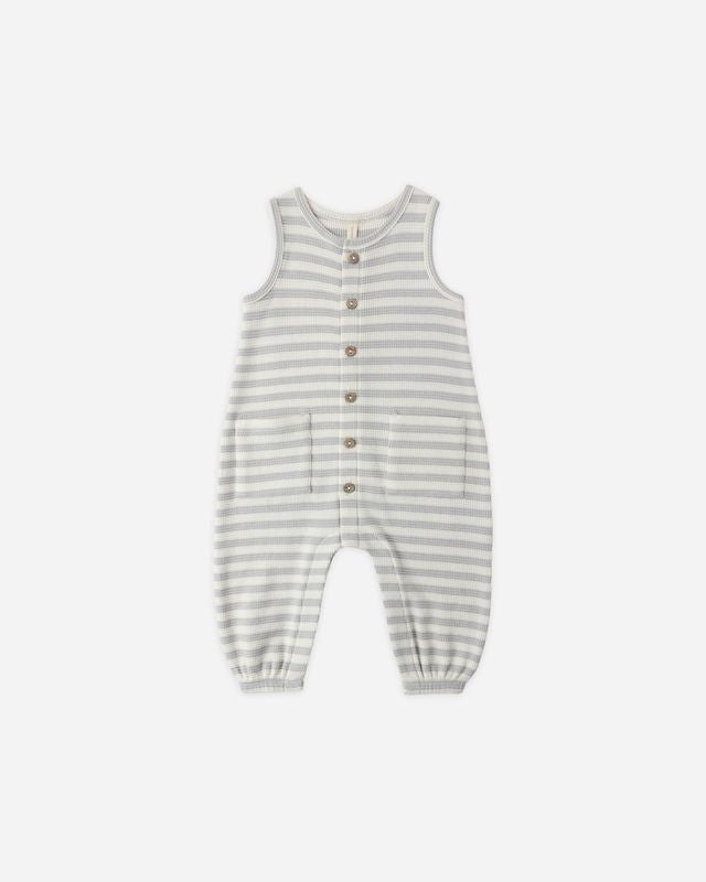 Quincy Mae Waffle Jumpsuit Sky Stripe Little Sprout
