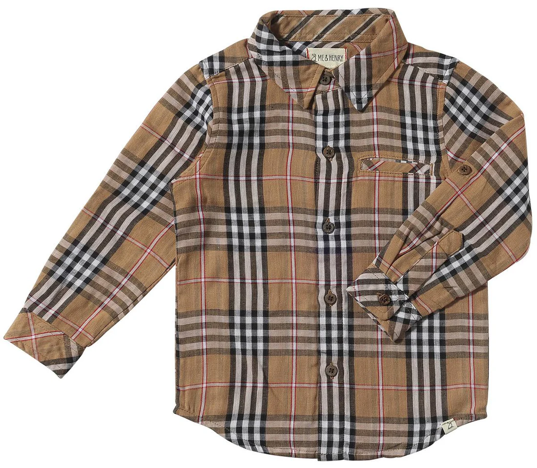 Boy Atwood Woven Shirt Brown Black Red Plaid Little Sprout