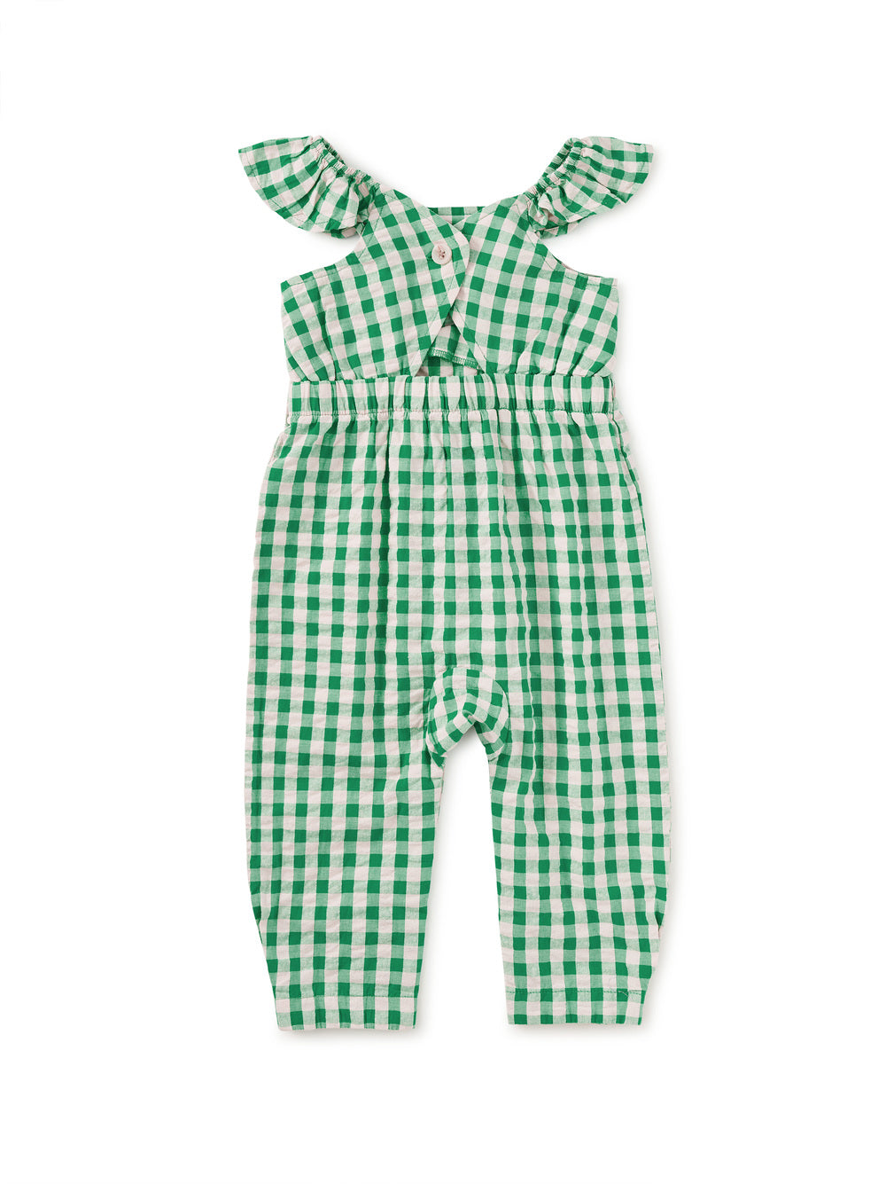 Flutter Button Back Baby Romper - Garden Party Check