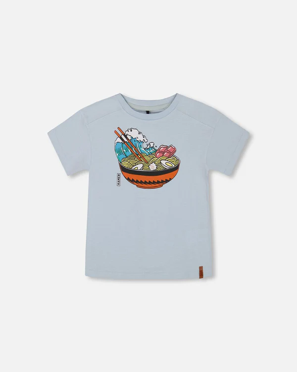 Organic Jersey T-Shirt with Print - Baby Blue
