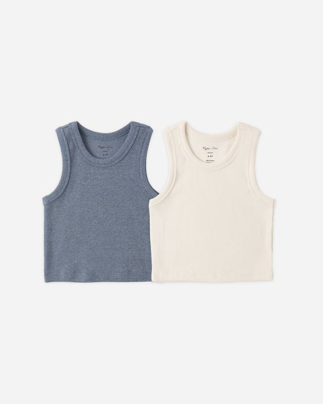 Rylee and Cru Ribbed Tank Set Natural Heathered Marine Little Sprout