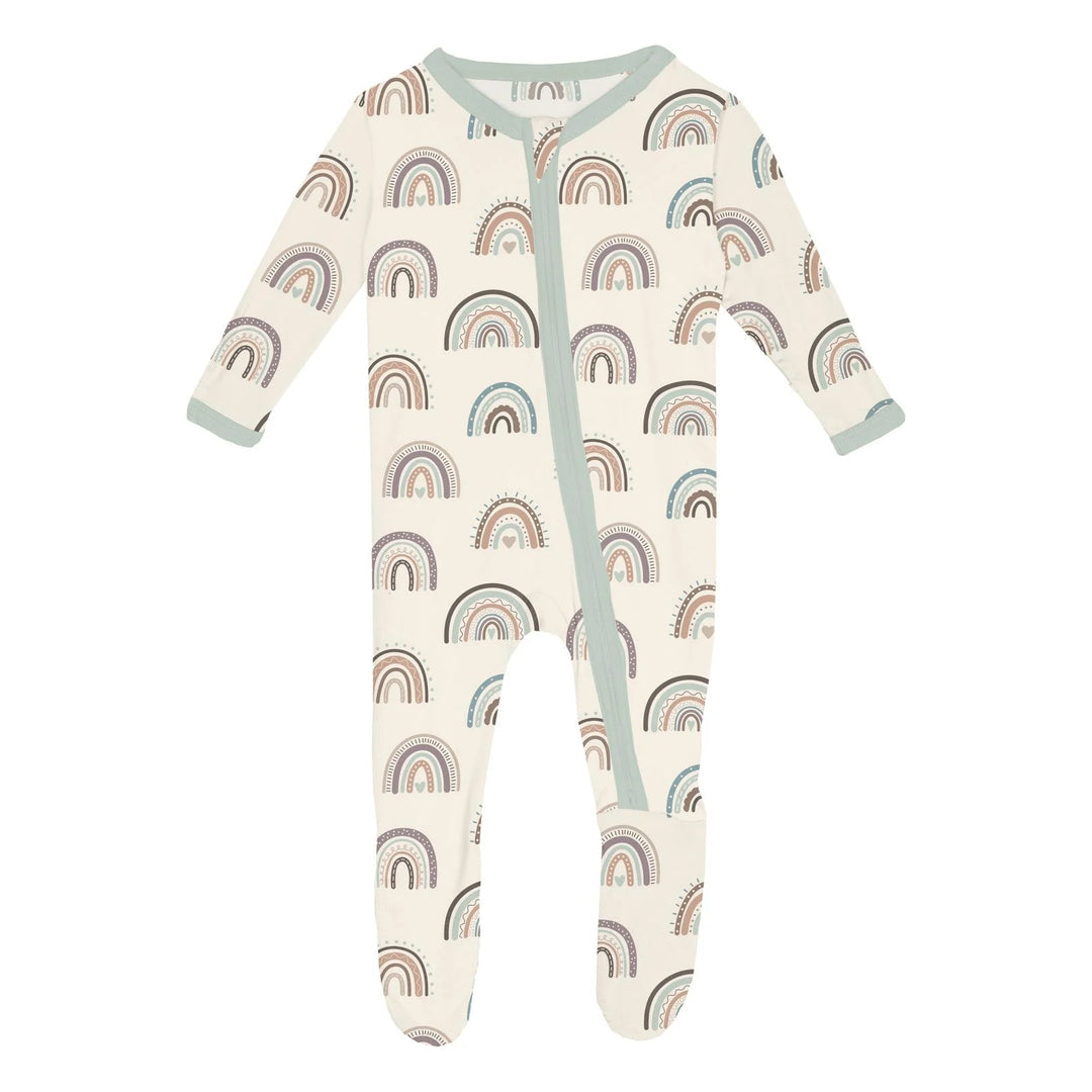 KicKee Pants Print Footie with 2 Way Zipper Earthy Rainbows
