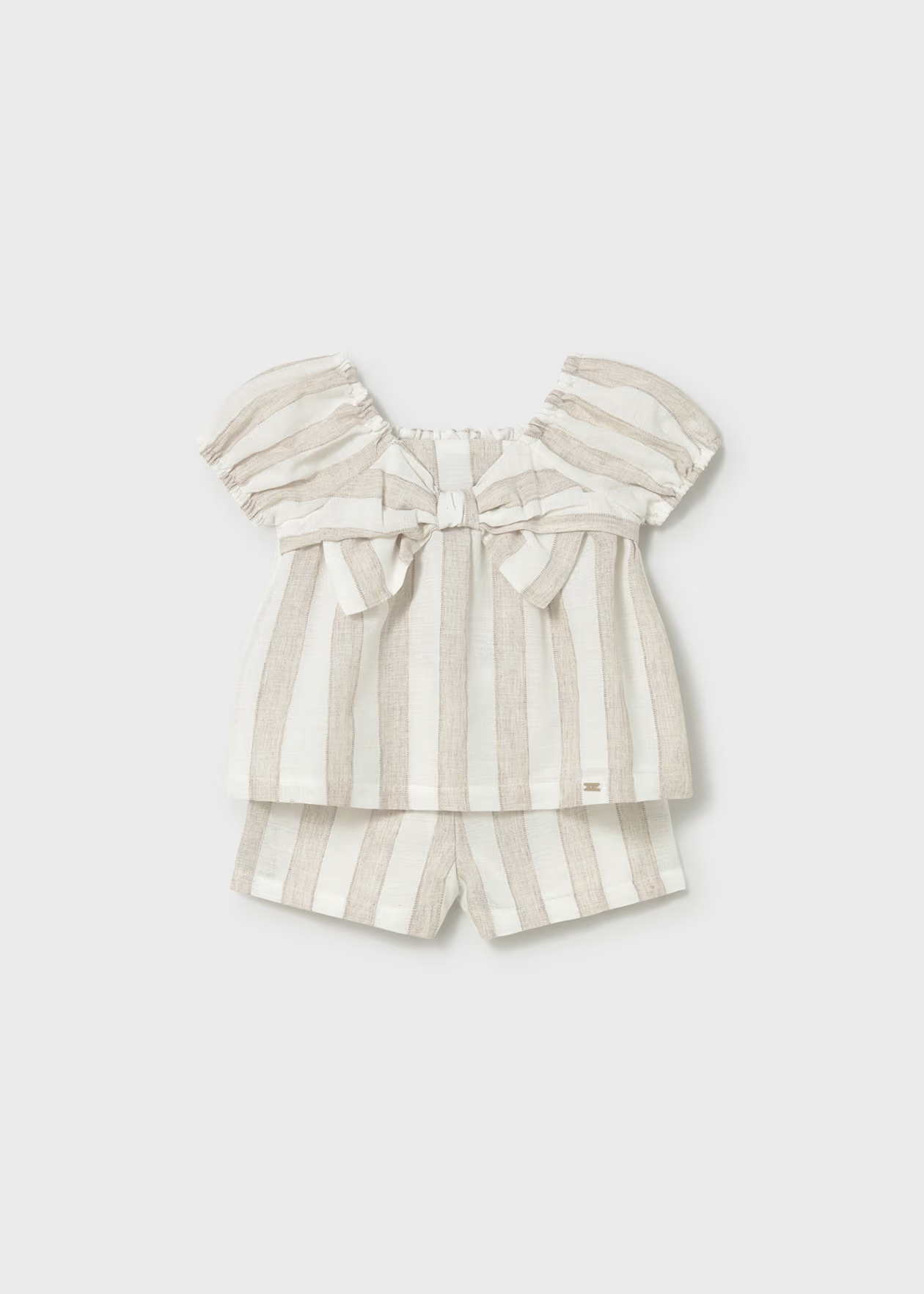 Mayoral Baby Girl Striped Shorts and Blouse Set Hazelnut Little Sprout