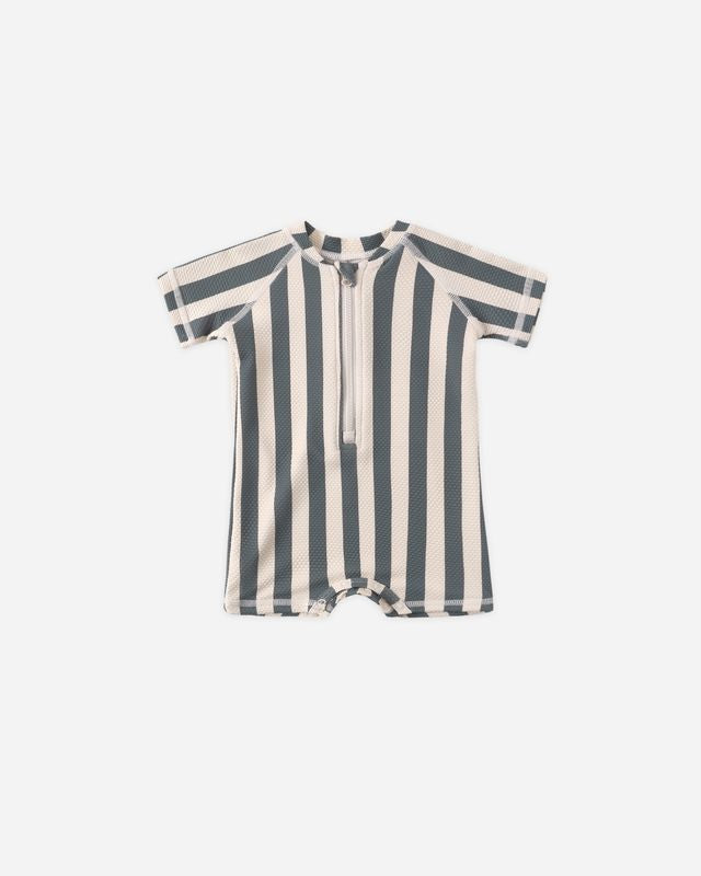 Quincy Mae Zip Rashguard One Piece Retro Ocean Stripe Little Sprout