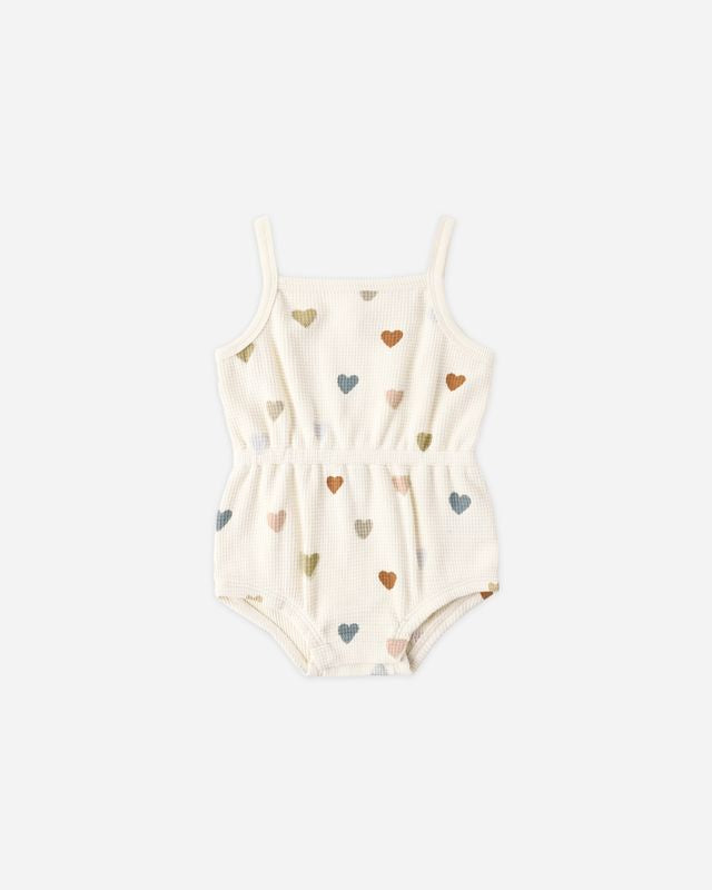 Quincy Mae Waffle Cinch Romper Confetti Hearts Little Sprout