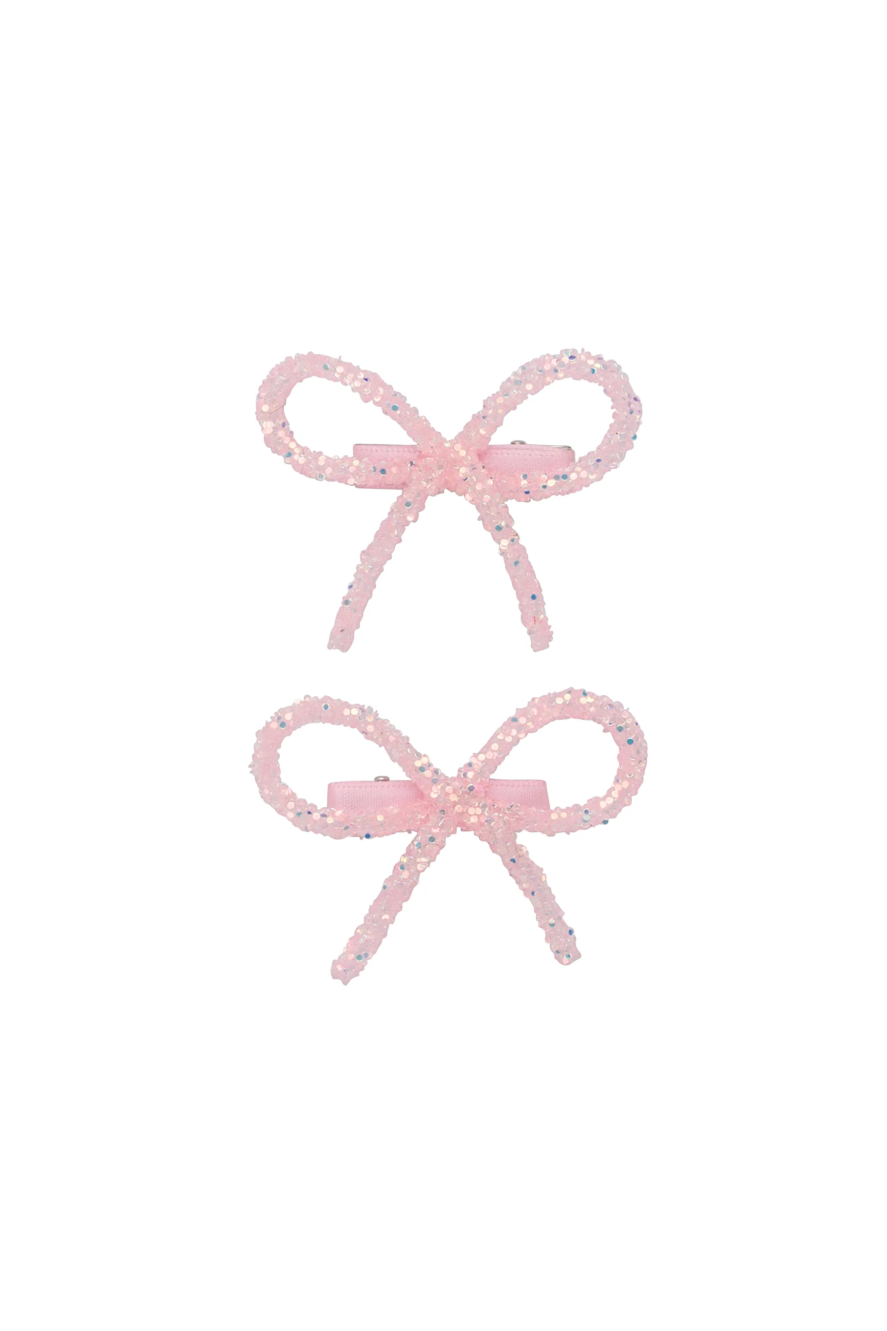 Mini Glitter Bows Clip Set of 2 - Light Pink-Little Sprout