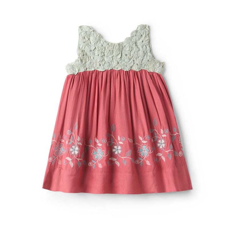 Lali Kate Rosette Dress Pale Aqua and Brick Red Little Sprout