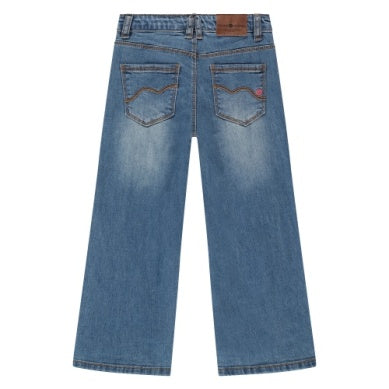 Girls Wide Leg Denim Pants - Medium Blue