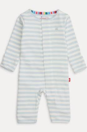 Blue Stripe Organic Cotton Coverall with. Embroidery Little Sprout