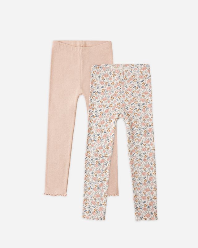 Rylee and Cru Ribbed Legging Set Flower Field Heathered Blush Little Sprout