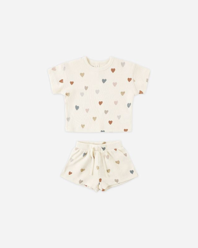 Quincy Mae Waffle Tee + Short Set Confetti Hearts Little Sprout