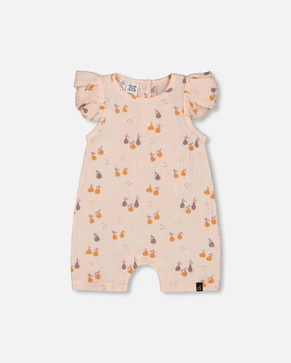 Printed Muslin Romper - Pear-Little Sprout