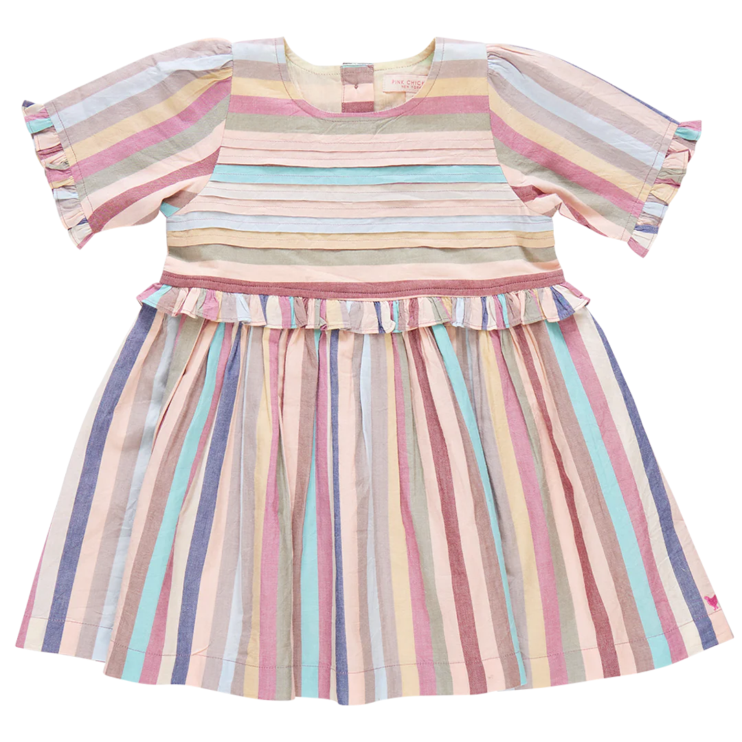 Raquel Dress - Multi Vintage Stripe-Little Sprout