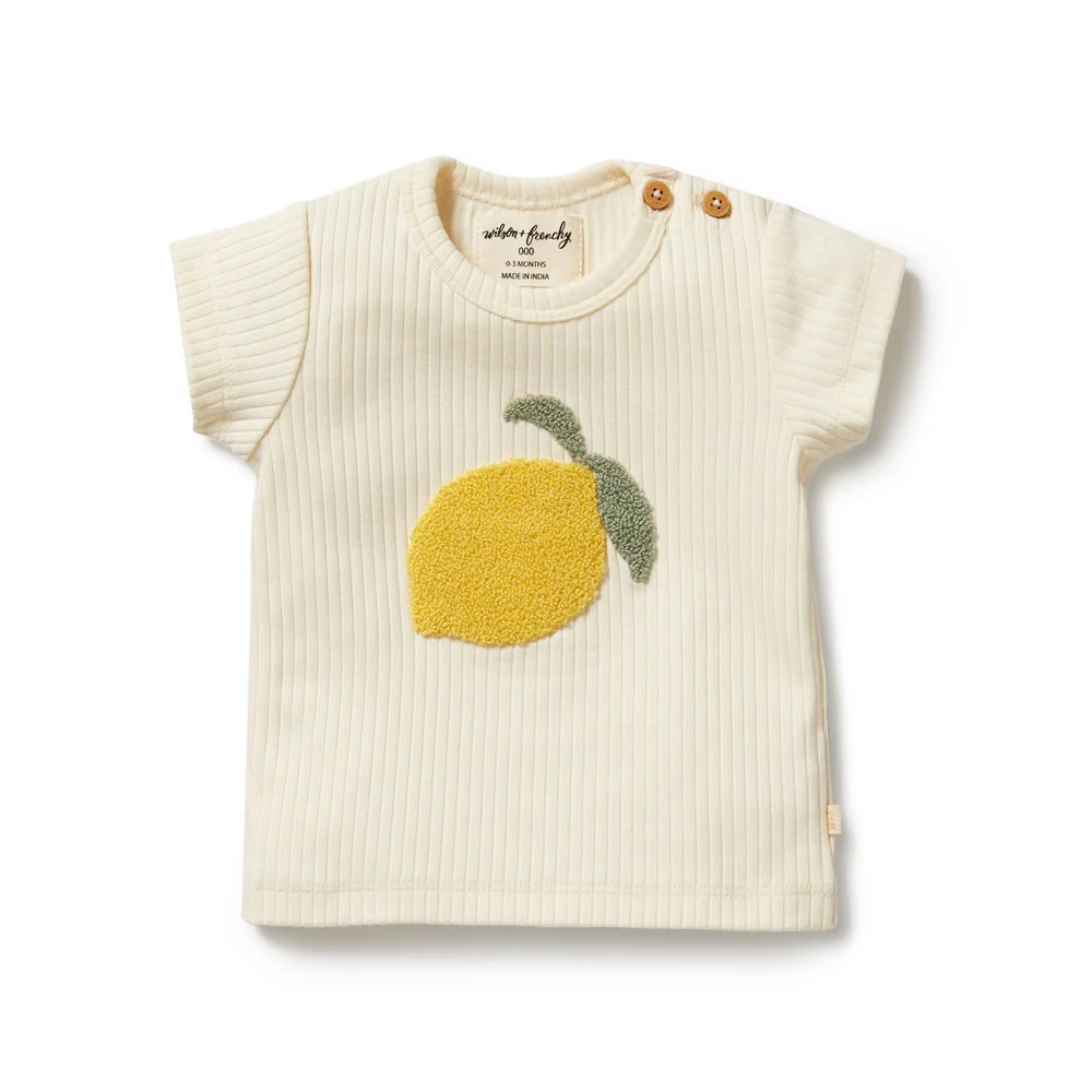 Wilson + Frenchy Lemon Leaf Embroidered Organic Tee Little Sprout