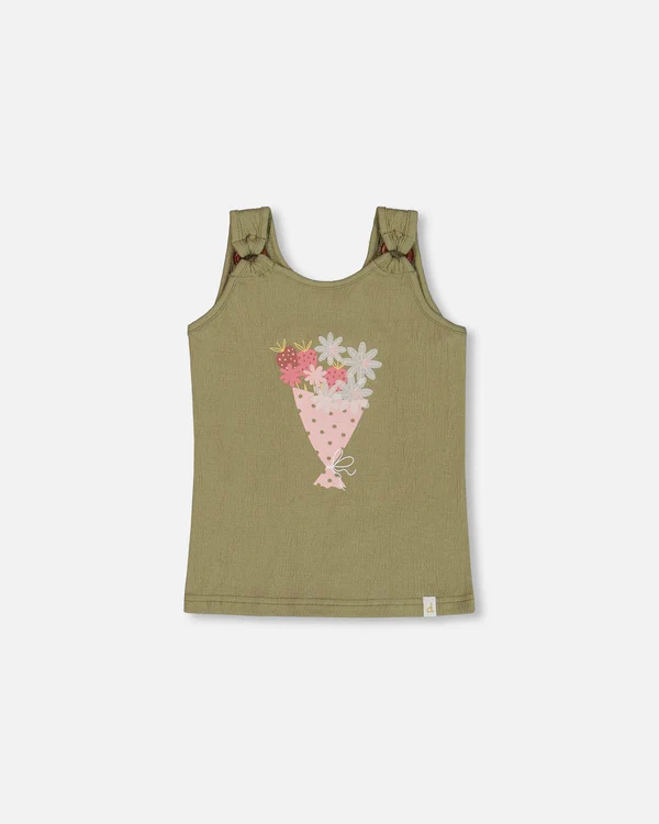 Crinkle Jersey Tank Top - Oil Green