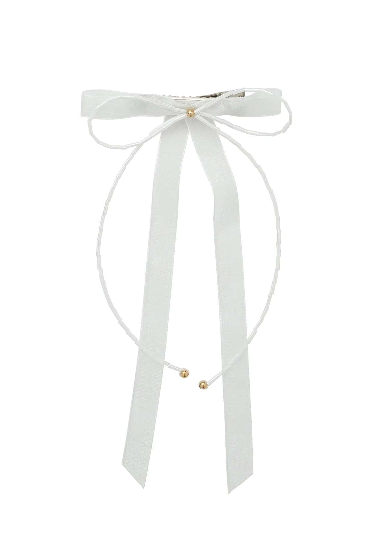 Dainty Fairy Beaded Bow - White-Little Sprout