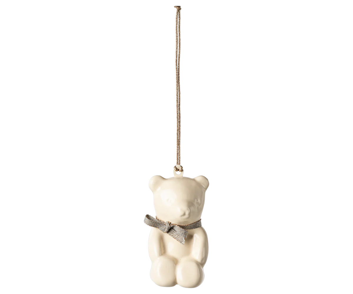 Metal Ornament, Teddy Bear - Off White/Blue-Little Sprout