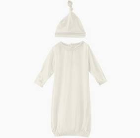 Solid Layette Gown & Hat Set Natural-Little Sprout