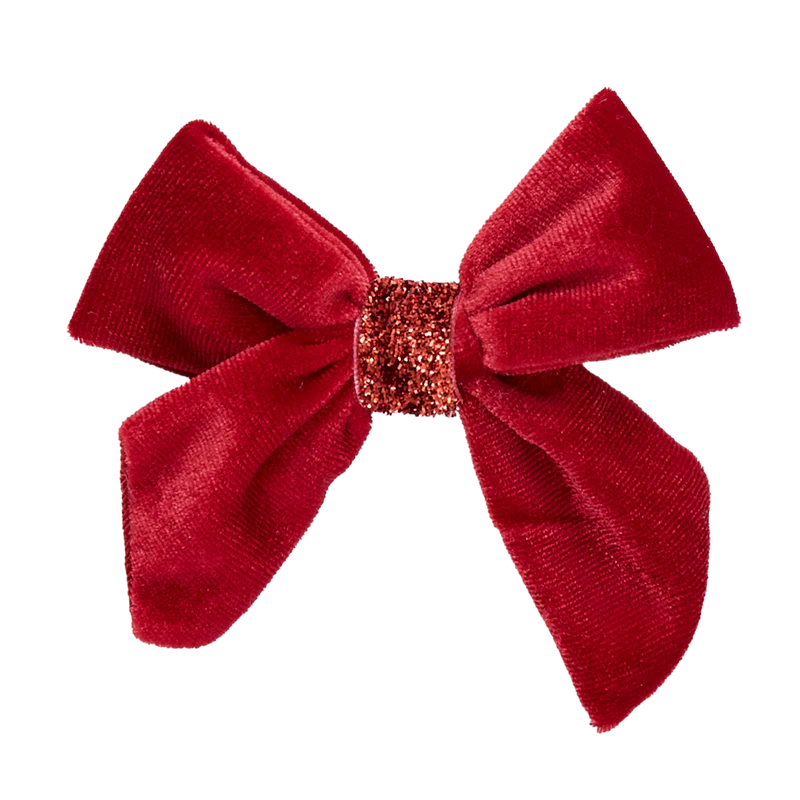 Girls Velour Bow - Red-Little Sprout
