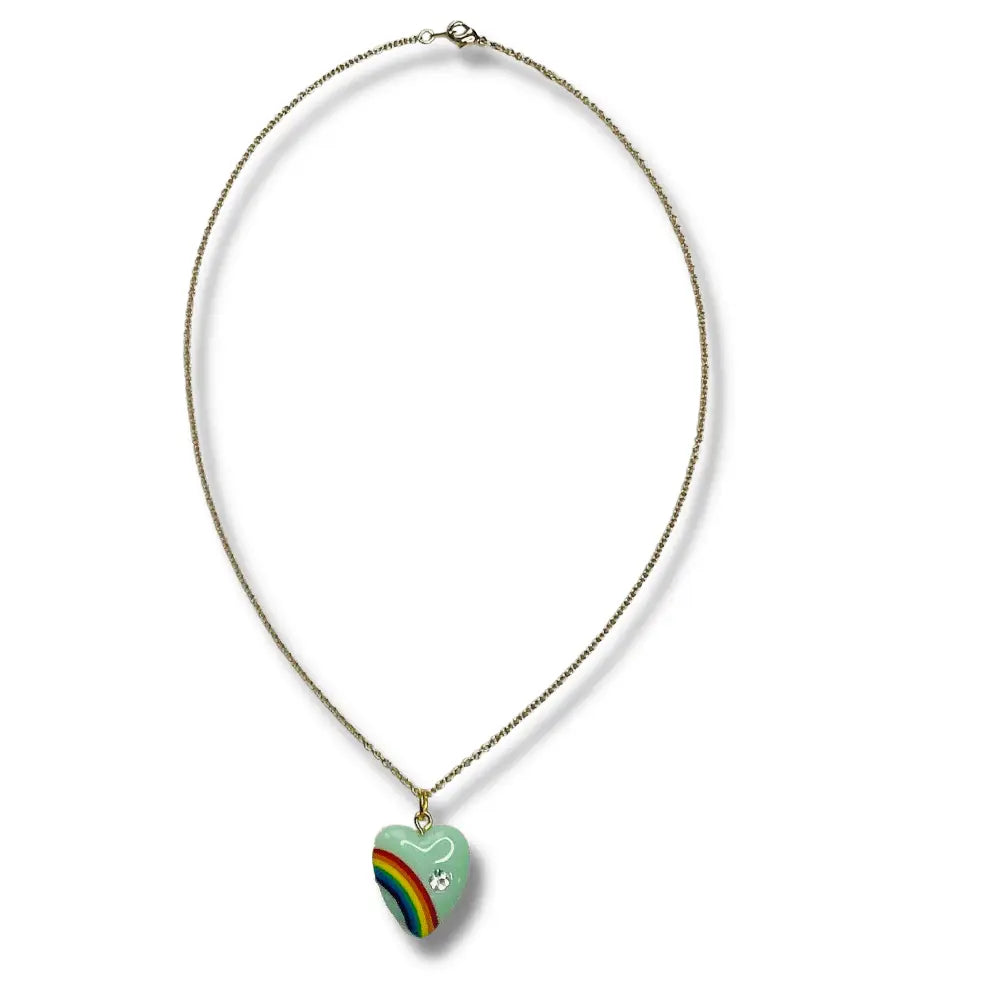Retro Rainbow Heart CZ Acrylic Necklace-Little Sprout
