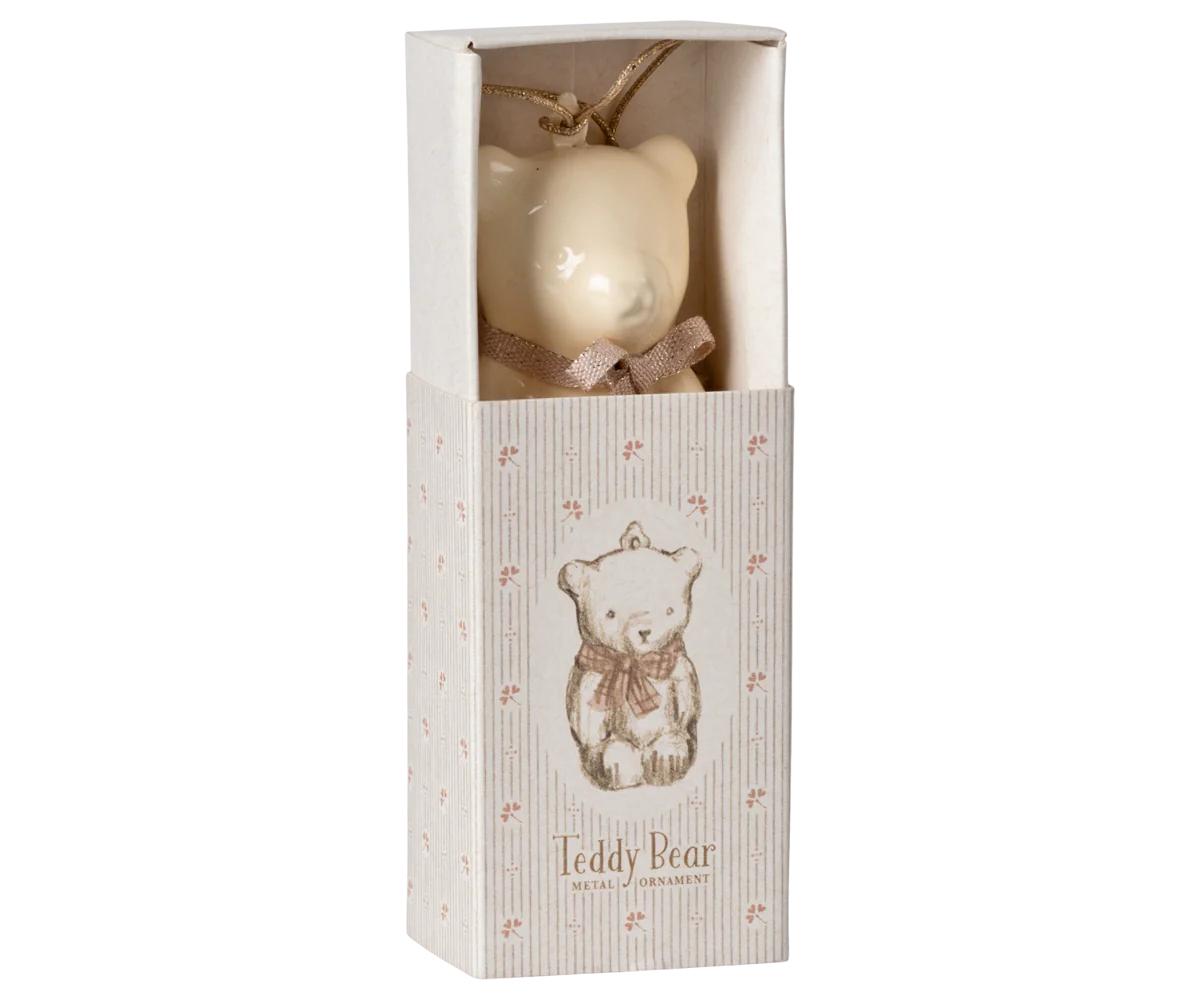 Metal Ornament, Teddy Bear - Off White/Rose-Little Sprout