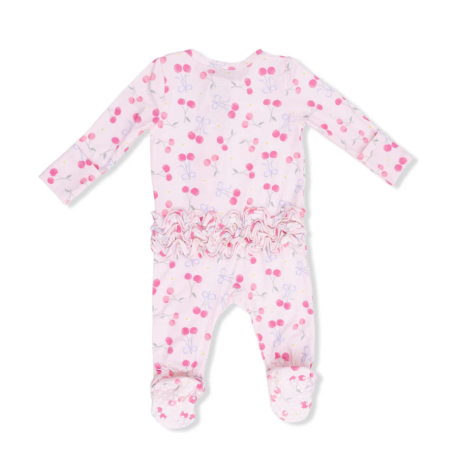 Sweet Bow Cherries 2 Way Ruffle Back Zipper Footie