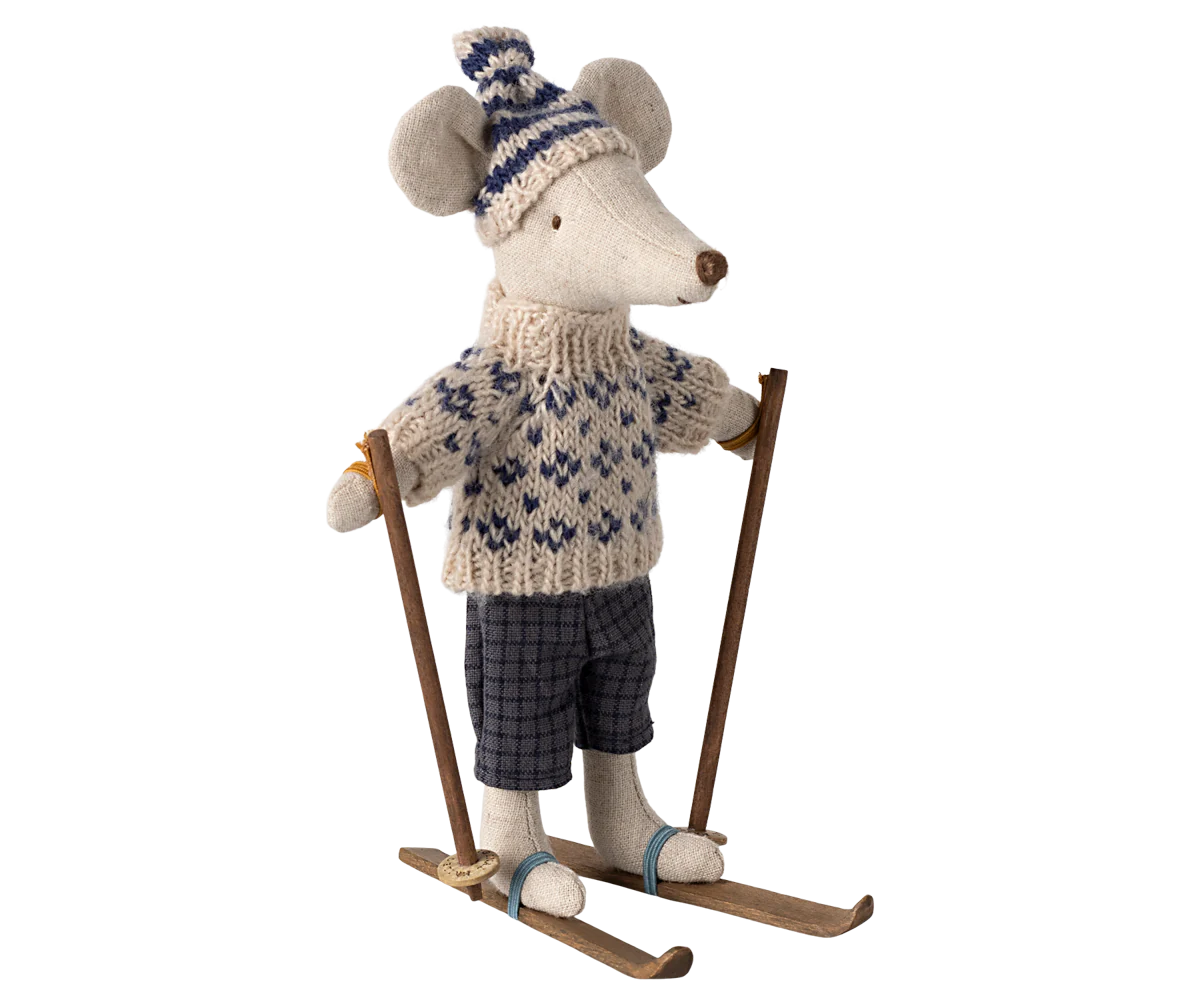 Winter Mouse with Ski Set, Dad - Blue-Little Sprout